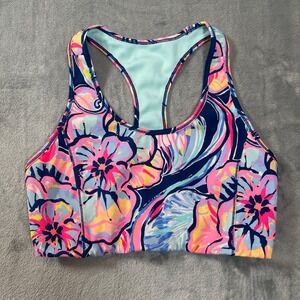 Lilly Pulitzer Luxletic Womens Small Floral Racerback Sports Bra Pink Blue Navy